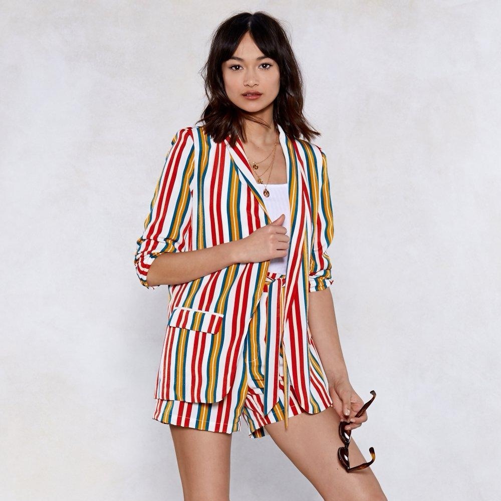 Nasty Gal rainbow shorts set suit sz small